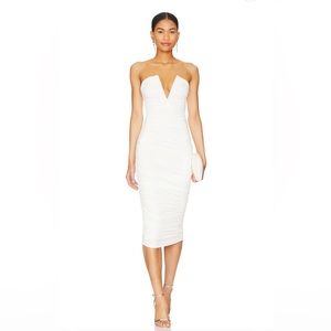Superdown Vivienne Ruched Midi Dress in White Size Small